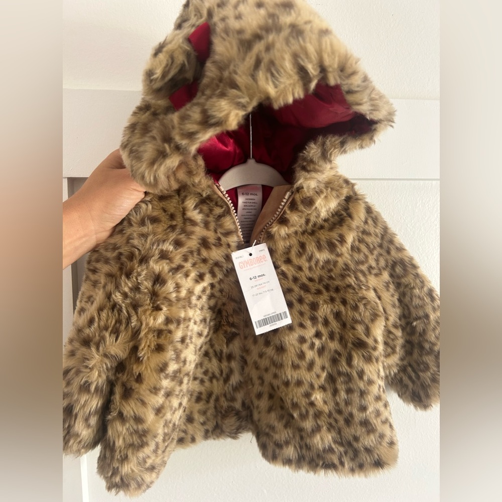 Faux animal print cat hood outerwear coat jacket size 6-12 months